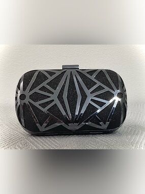 JNB Black Geometric Hard Shell Clutch
